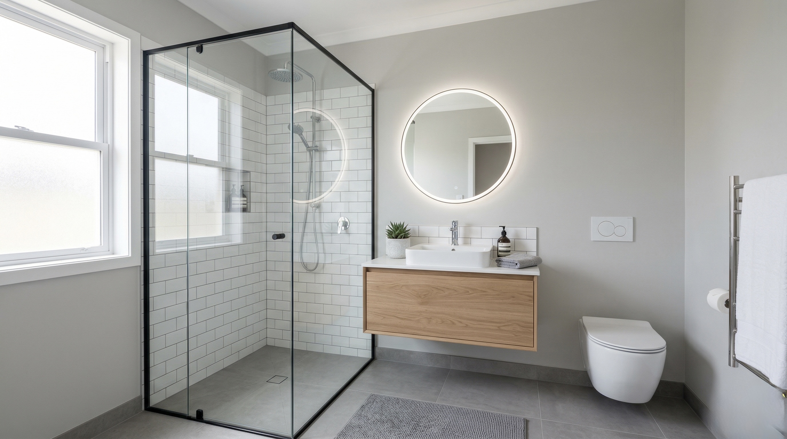 Modern bathroom remodel with walk-in shower